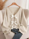 Bow-knot Front V-Neck Knit Cardigan Apricot 12766492f7664c5aaf7a8f4ced8cfe7e-Max-Origin
