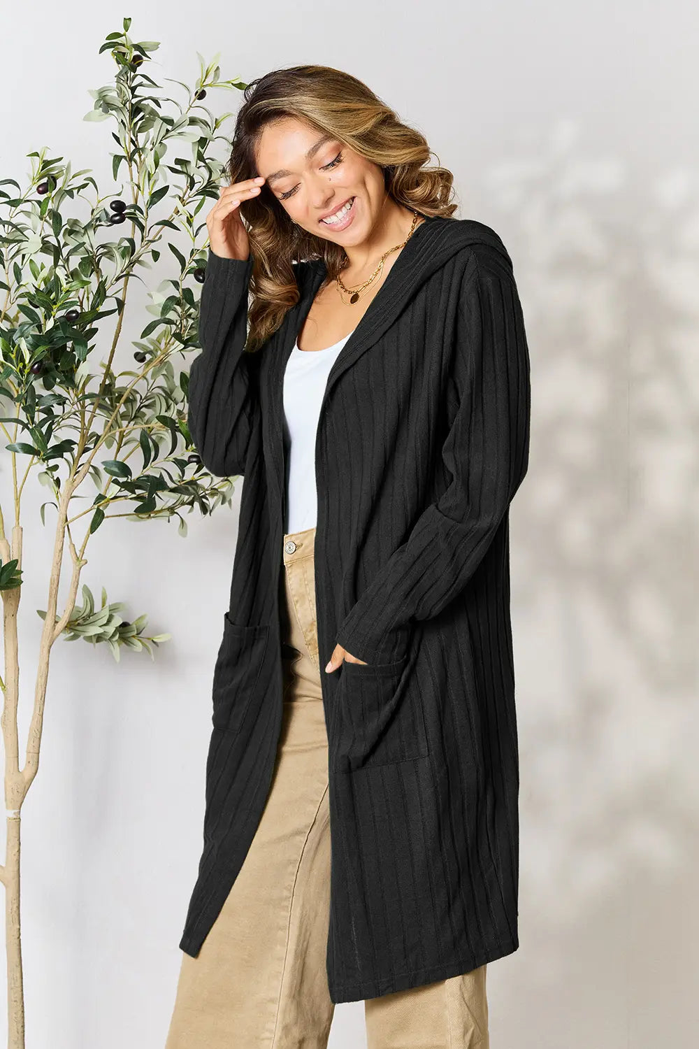 Basic Bae Full Size Hooded Sweater Cardigan 127738104cc544d1a27f31ad982ee478-Max