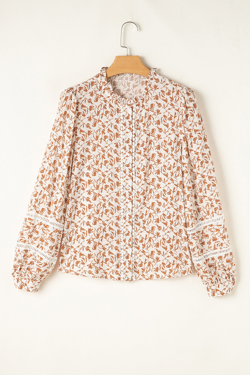 Blue Floral Print Lace Detail Puff Sleeve Shirt 1278cb56ea759cc0