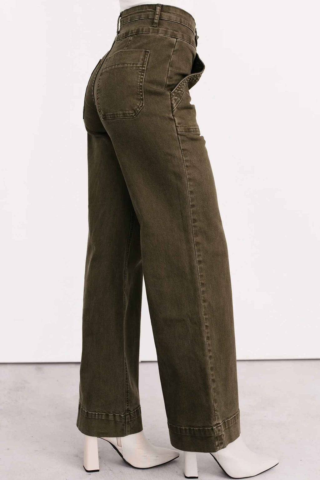 Jungle Green Double Waistband Loose Straight Jeans 127f8a10ae91e834