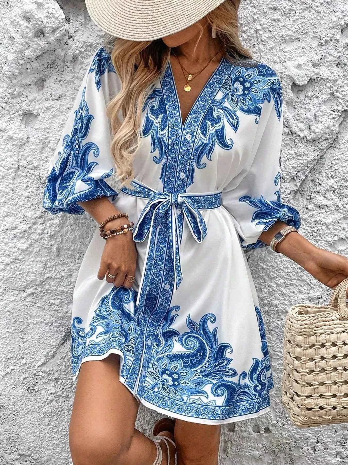 Printed Balloon Sleeve Mini Dress 1289c9496ebe485a9e38a09702e5ec77-Max-Origin