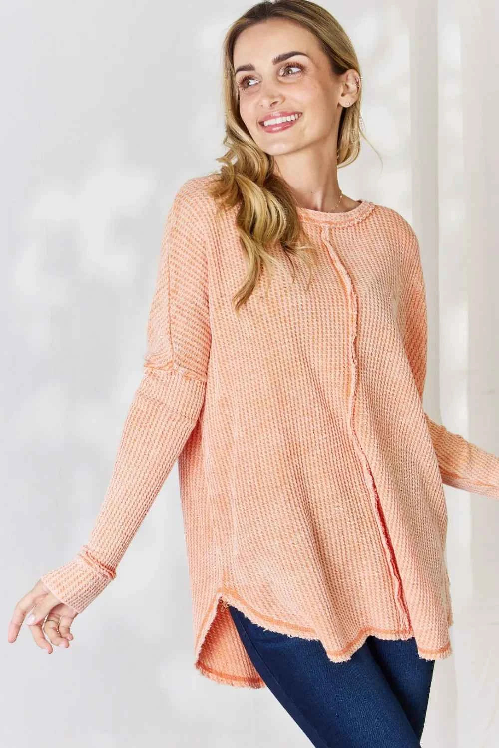 Zenana Oversized Washed Waffle Long Sleeve Top 1291908b-979e-4e3a-9128-5c748ca82f39-Max