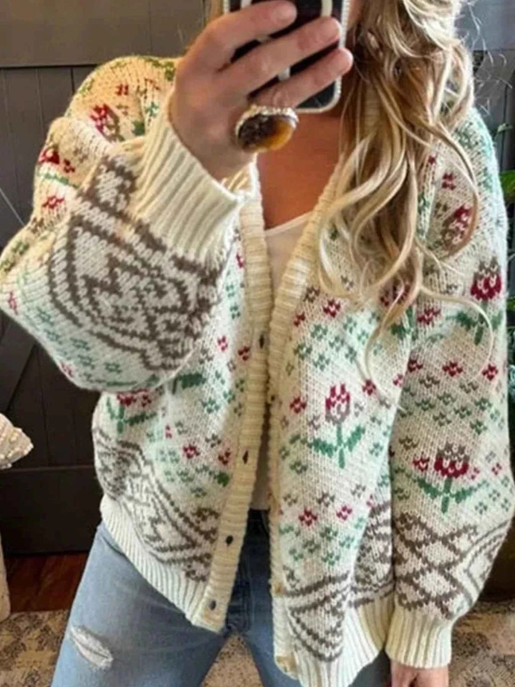 Floral Pattern Button-Up Cardigan 12920c03-62c7-4a0a-9f67-e56cd559eacd-Max-Origin