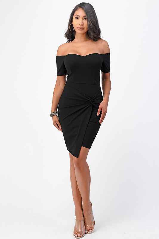 off the shoulder front twist bodycon dress Black 12963956_01a423ad-d92a-4c58-ba42-ba865d759daa