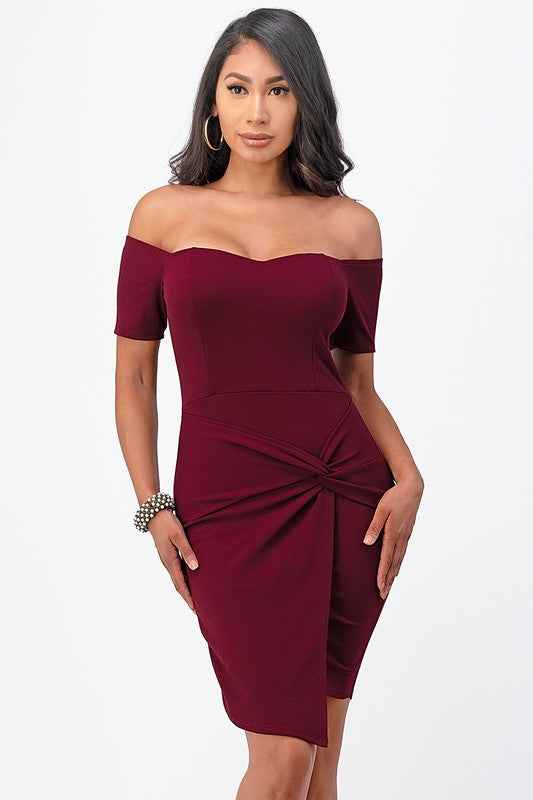 off the shoulder front twist bodycon dress Dark Burgundy S 12963956_46bcb945-e998-40d6-a761-2531534fec0d