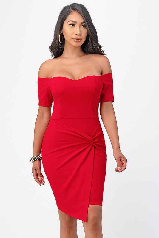 off the shoulder front twist bodycon dress Red S 12963956_c4d53d6a-ced0-4713-8e59-62521b461048