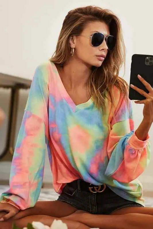 Tie Dye French Terry V Neck Top 12986652b9fd4a66be10ad7a50b00f75-Max-Origin