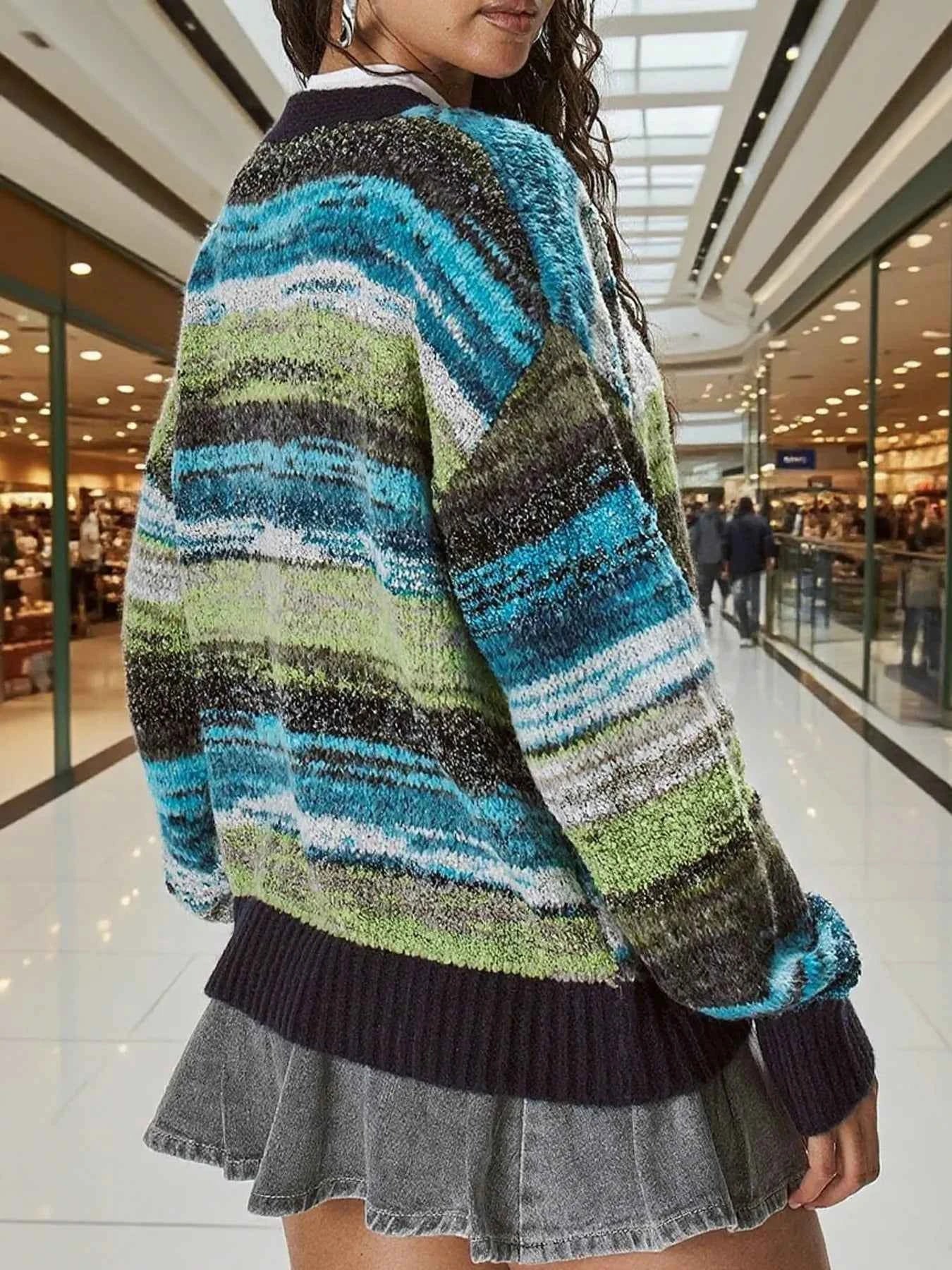 Gradient Stripe Button-Up Cardigan