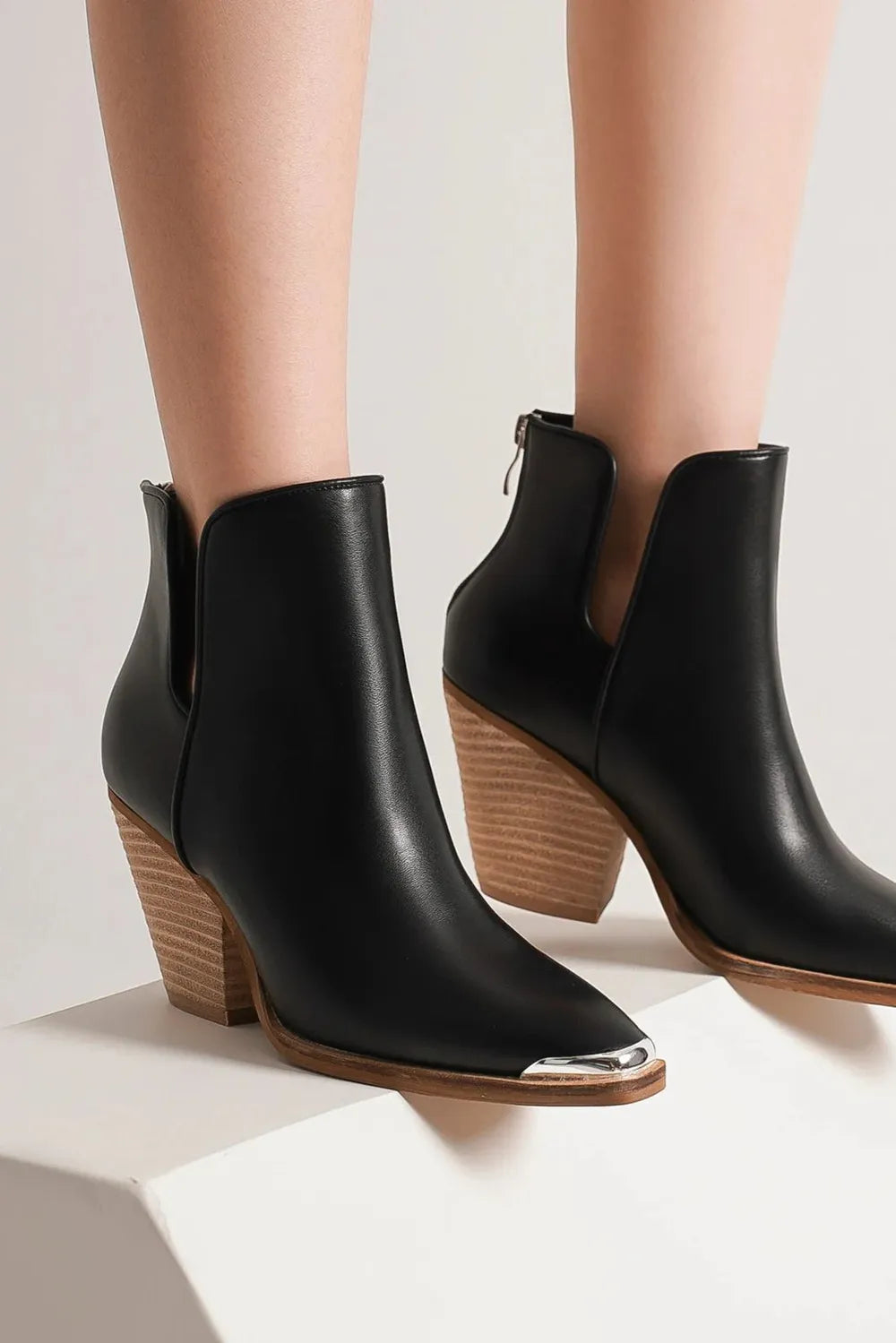 Beast Fashion Pointed Metal-Tip Toe Block Heel Ankle Boots Black 129c586e-3ada-433f-abc4-9d99f5e1f5c1-Max