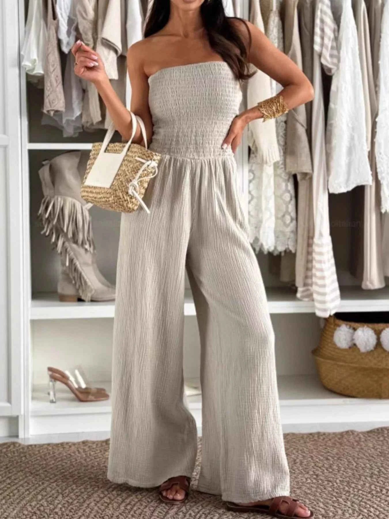 Smocked Tube Wide-Leg Jumpsuit Apricot 129e589f-f706-4981-b3ae-28359f600d1f-Max-Origin