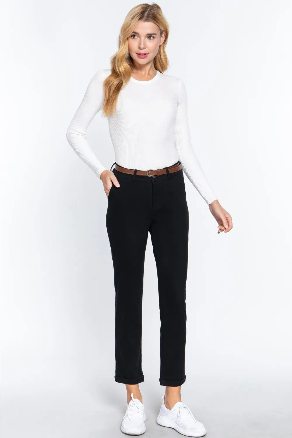 ACTIVE BASIC Cotton-Span Twill Straight Pants Black 129eda3d-ad21-40eb-9bcf-b0ff5e0d8d5b-Max