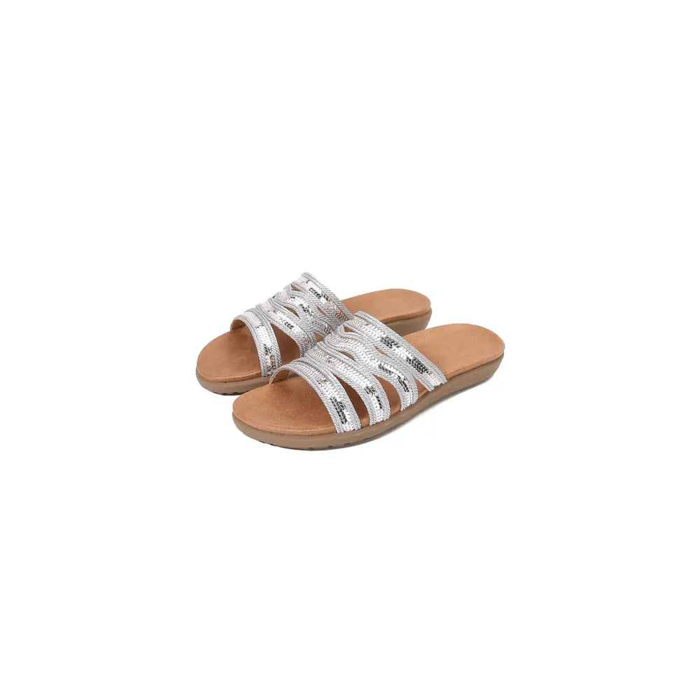 Open Toe Flats Sandals Silver 129f6df1-a3a4-4de9-be4d-55624b5eef9d-Max