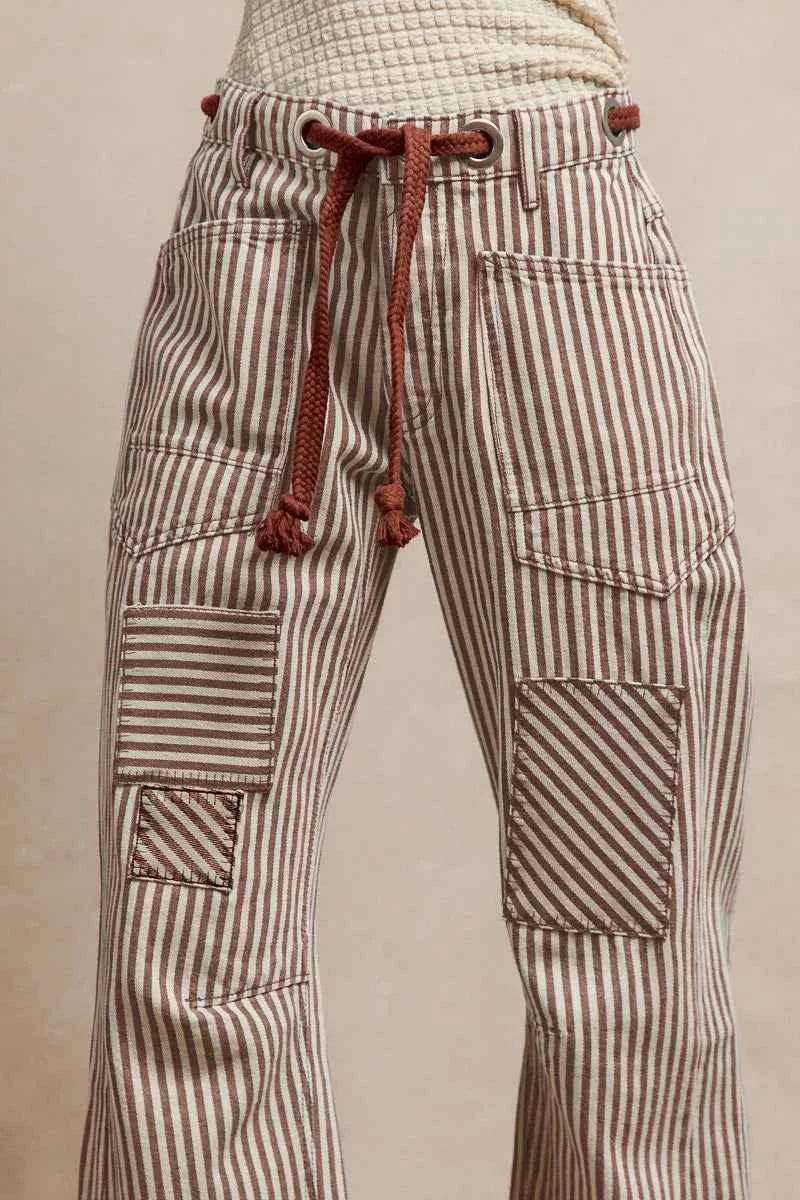 BiBi Drawstring Striped Twill Barrel Pants MOCHA BROWN 12b68ab59fd8422eb948bef8b2ecc808-Max-Origin
