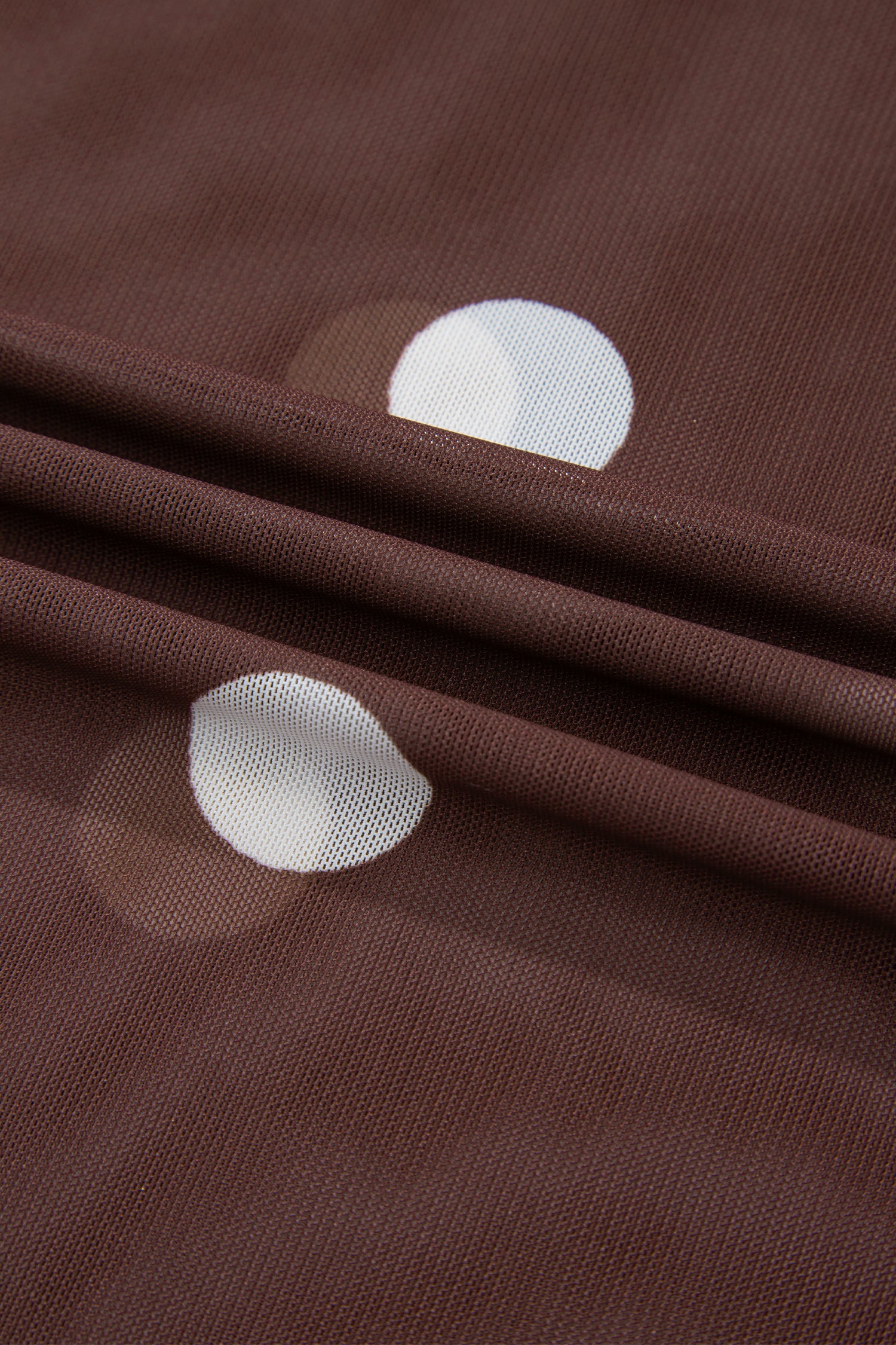 Brown Vintage Polka Dot Print Mesh Long Sleeve Bodysuit 12c417ca0d01c42f