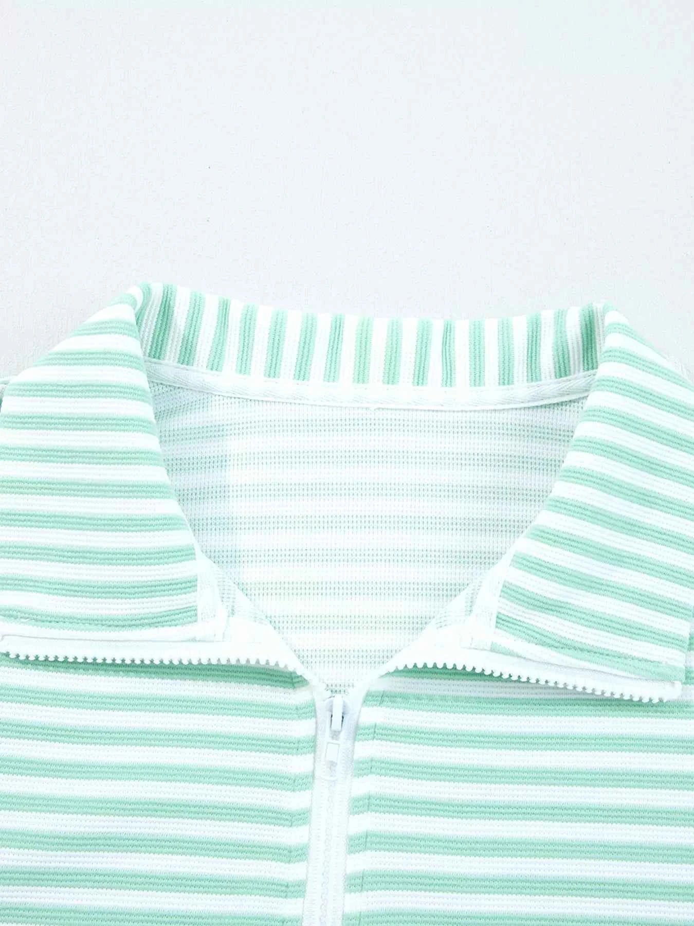 Stripe Quarter Zip Collar Long Sleeve Top 12c5b8428f3f472eac8d8c75544d66f4-Max-Origin