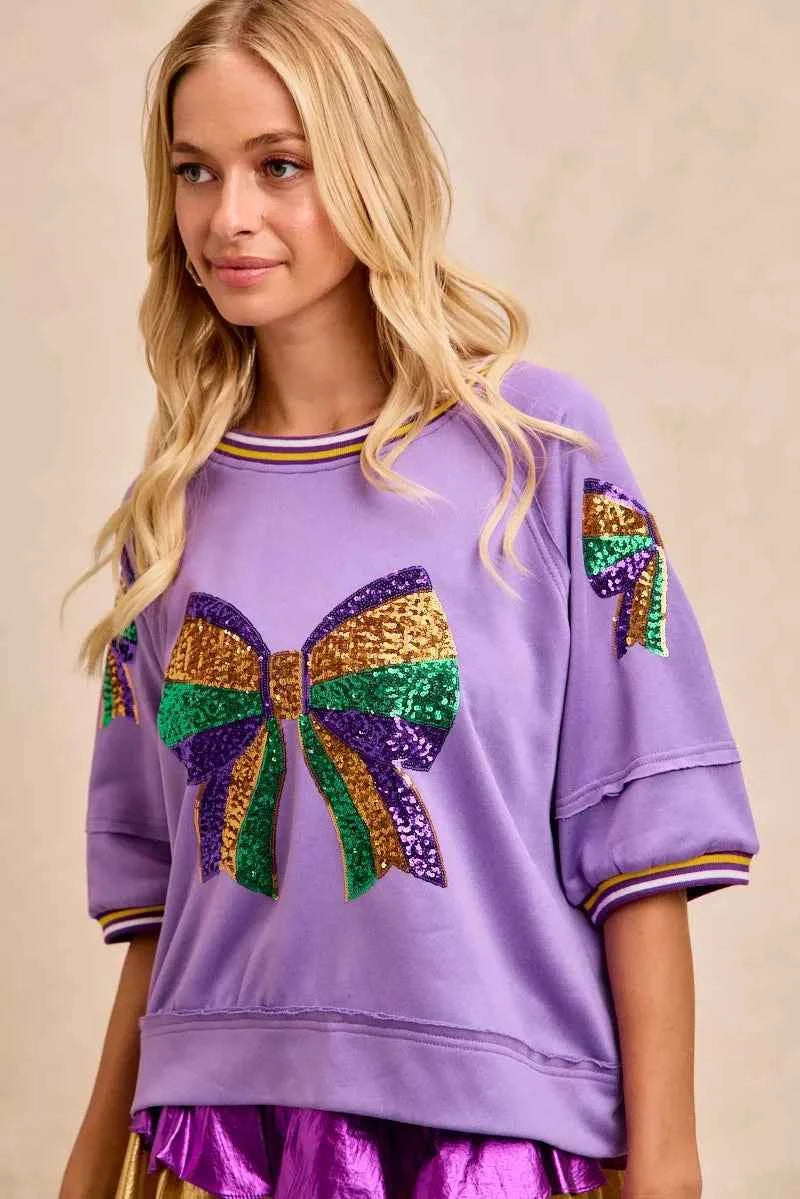 BiBi Mardi Gras Theme Ribbon Sequin Patched Top 12cb091d624a4cbabc92ffba72ac4c22-Max-Origin