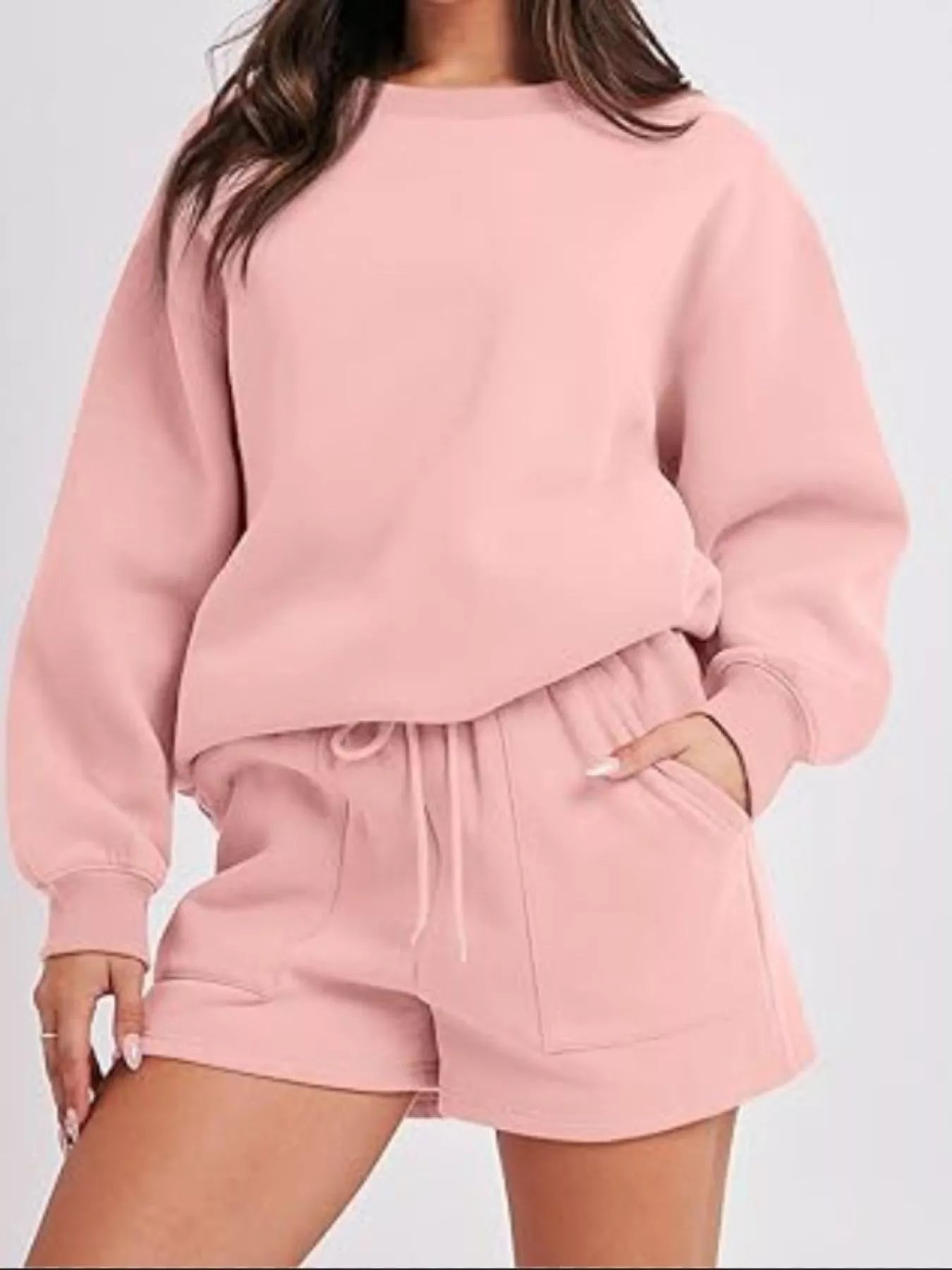 Round Neck Dropped Shoulder Top and Drawstring Shorts Set Pink 12cd353a-169c-41a7-a831-31c42bd7cb3f-Max-Origin