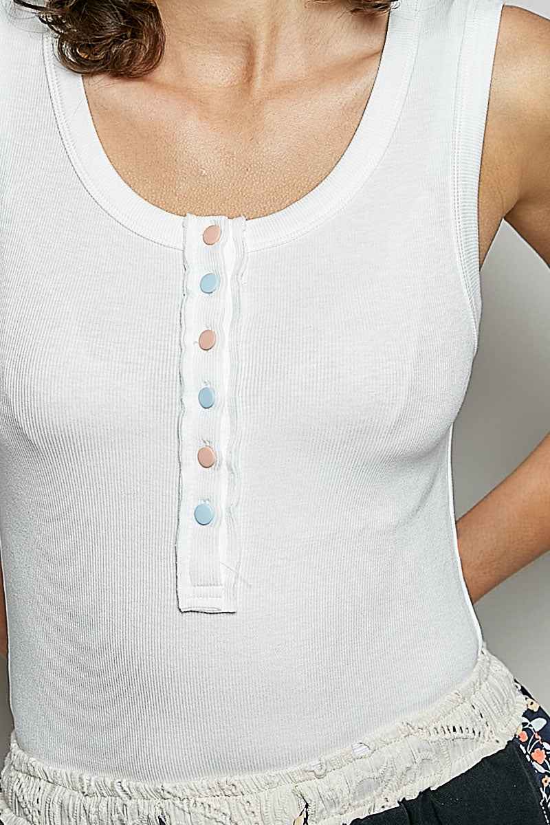 POL Colorful Button Round Neck Ribbed Tank 12cff534-368b-46d5-b921-6e9f55e300da-Max