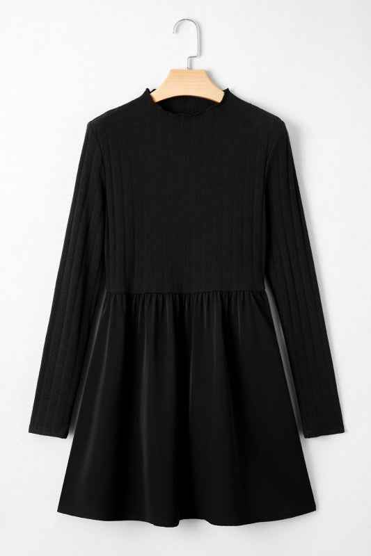 Ribbed Knit Patchwork Long Sleeve Dress 12d47a5a-89f4-45bc-9b01-fac9fb92147e