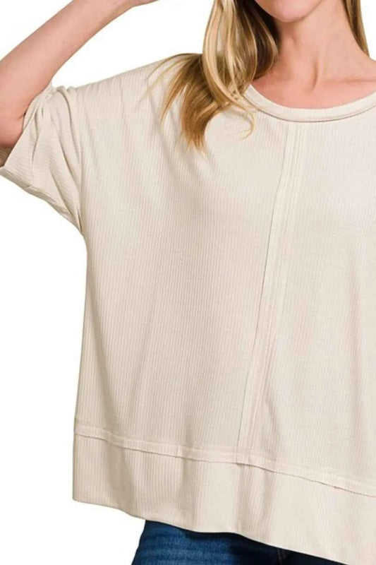 Ribbed Boat Neck 3/4 Sleeve Top 12dbe09f-b0a5-4092-ab97-578f14bd2407-Max-Origin