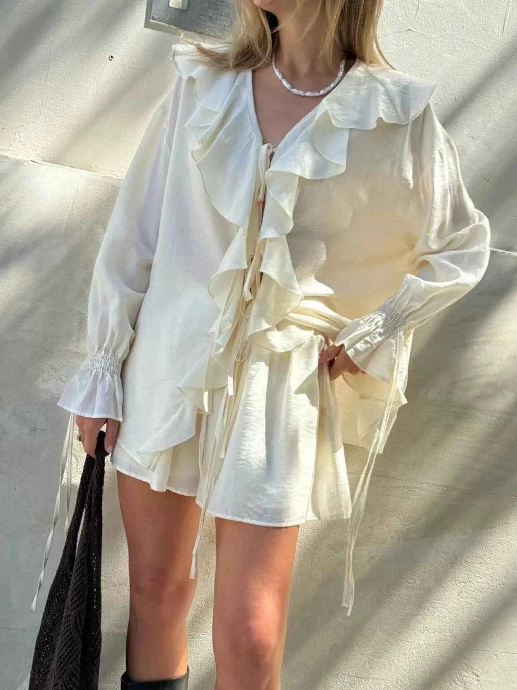 Ruffled Long Sleeve Shirt and Shorts Set 12df36c1-3c10-4c85-a588-ee4e6c61f8c6-Max-Origin
