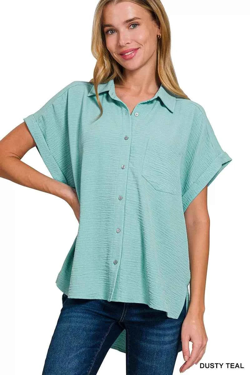 Zenana Woven Airflow Button Down Shirt 12e010b89a364bc6883d05ef161a5b84-Max-Origin
