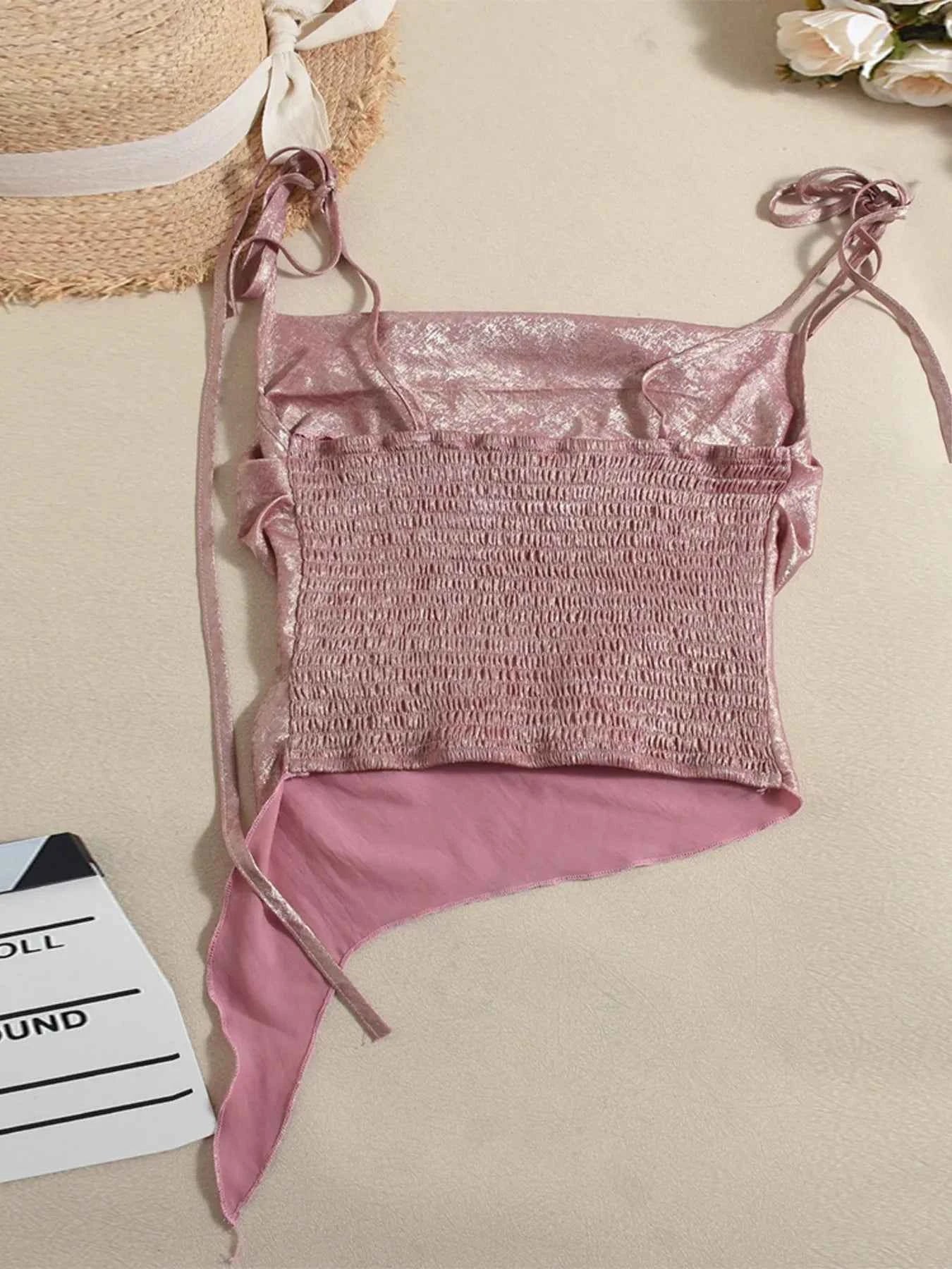 Tie Shoulder Cami Top with Ruched Detail 12e591edc6e14cc0ad6edbd0bd7f483a-Max-Origin