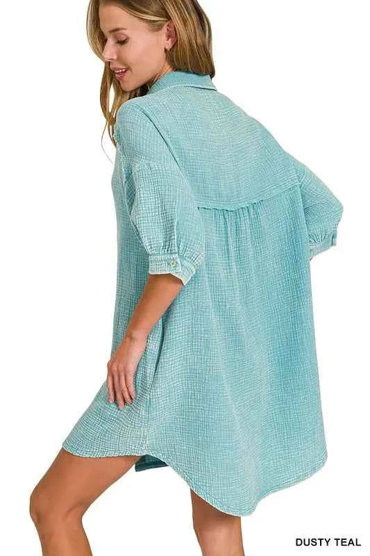Washed Double Gauze Button Down Shirt Dress 12e98b124ddf4a92a6f098afe2b685fe-Max-Origin