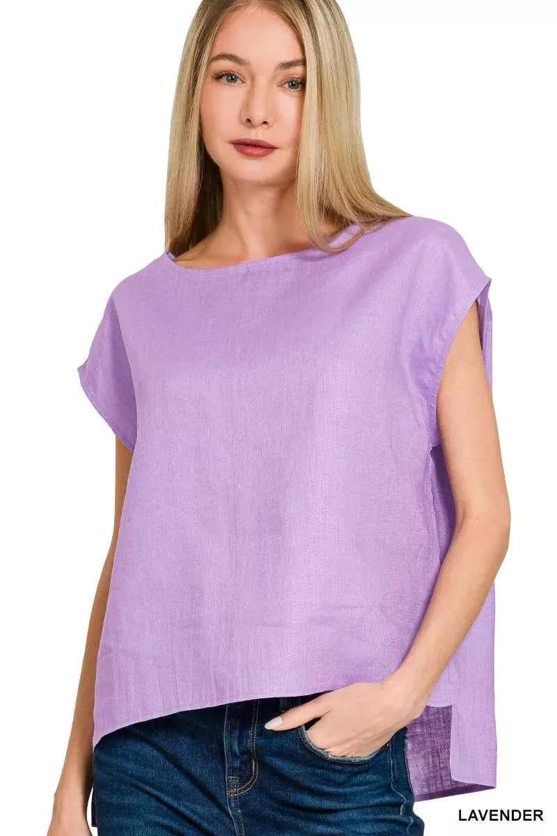 Zenana Linen Round Neck Cap Sleeve Top 12ec02c6392e4d898c869db2431de673-Max-Origin