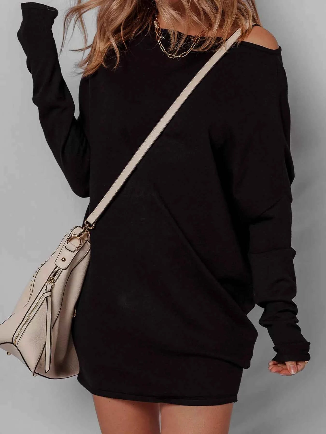 Asymmetric Neck Batwing Sleeve Shift Mini Sweater Dress 12ec7cce5fab4b0b934cbcbd2d366719-Max-Origin