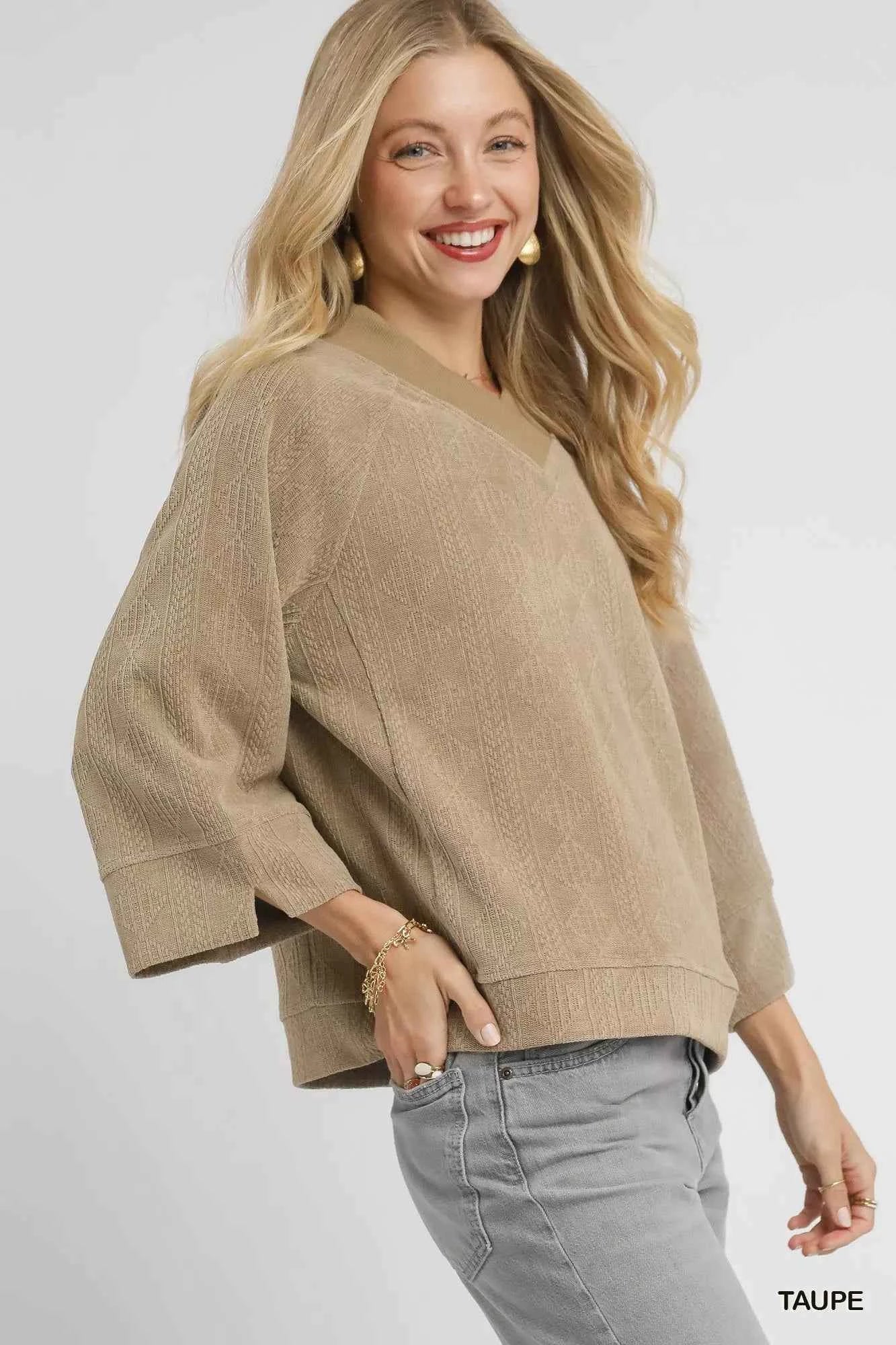 Textured Knit V-Neck Top 12f07679-559c-43fb-85ef-cf72bb7987fd-Max-Origin