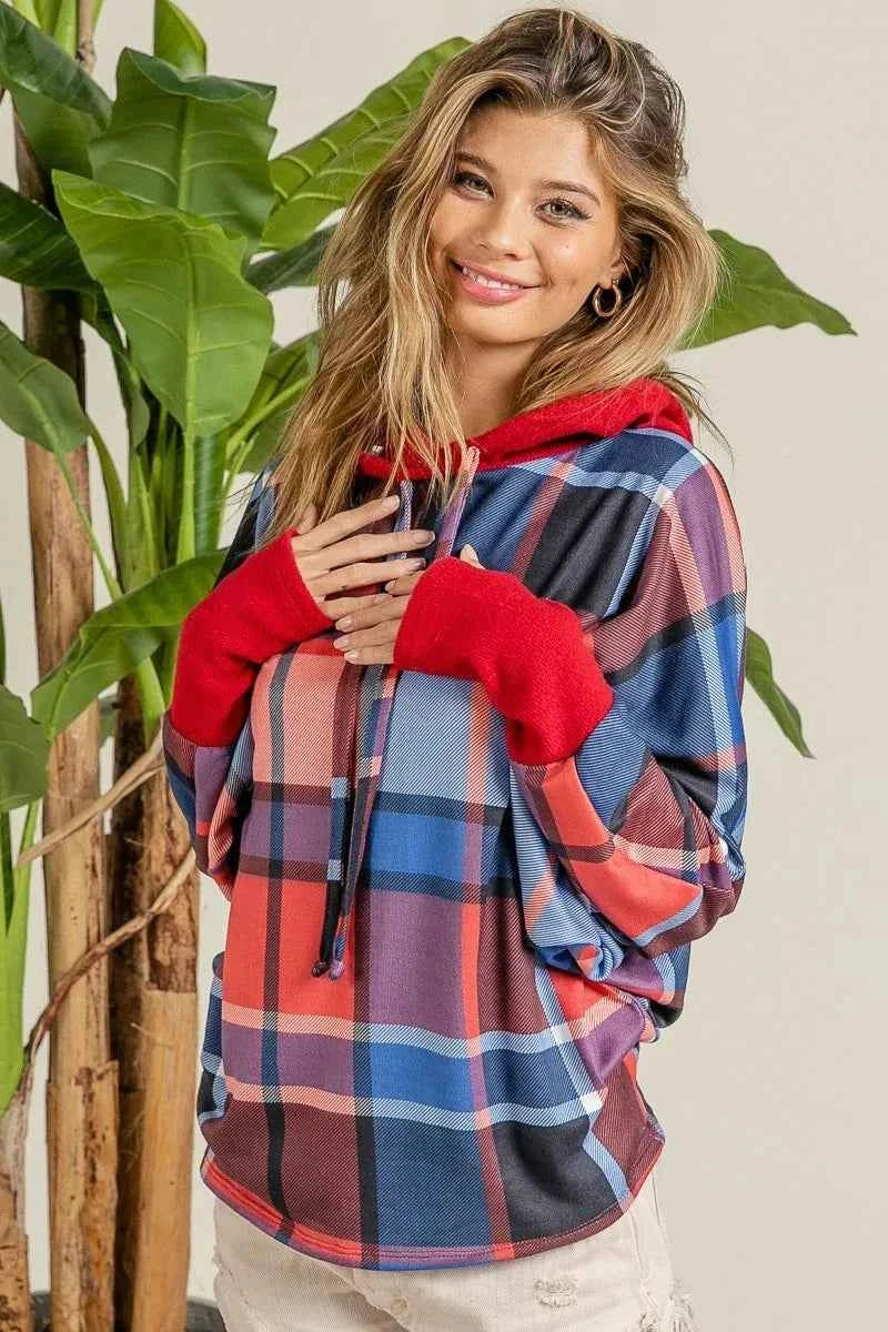 BiBi Plaid Mirr Brushed Rib Contrast Thumb Open Hoodie 12f0b7d4f9f4464aae9abb8cf800aab5-Max-Origin