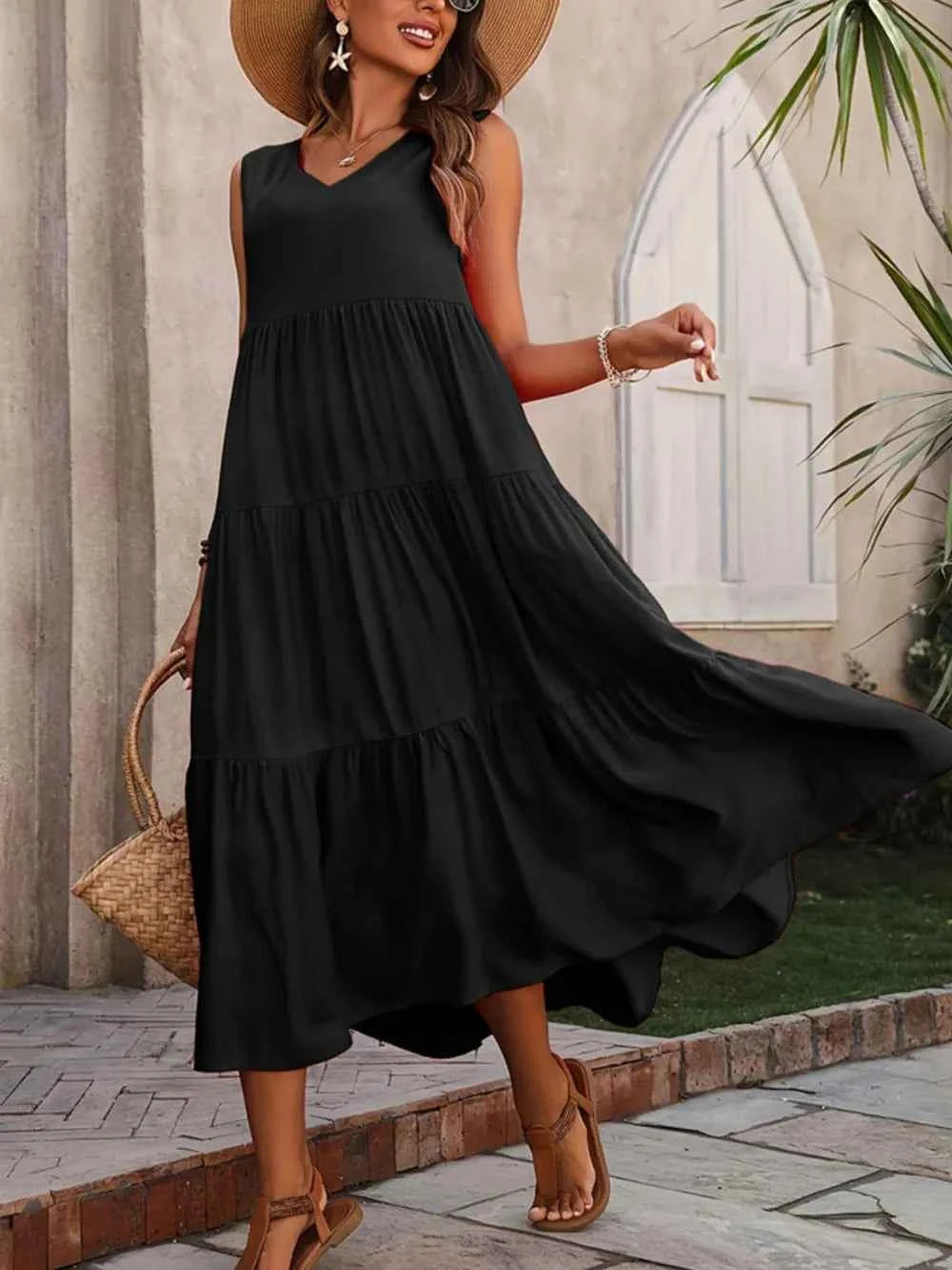 Tiered V-Neck Sleeveless Dress 12fa56d3-a189-4d64-afcf-50b0c0318bdc-Max