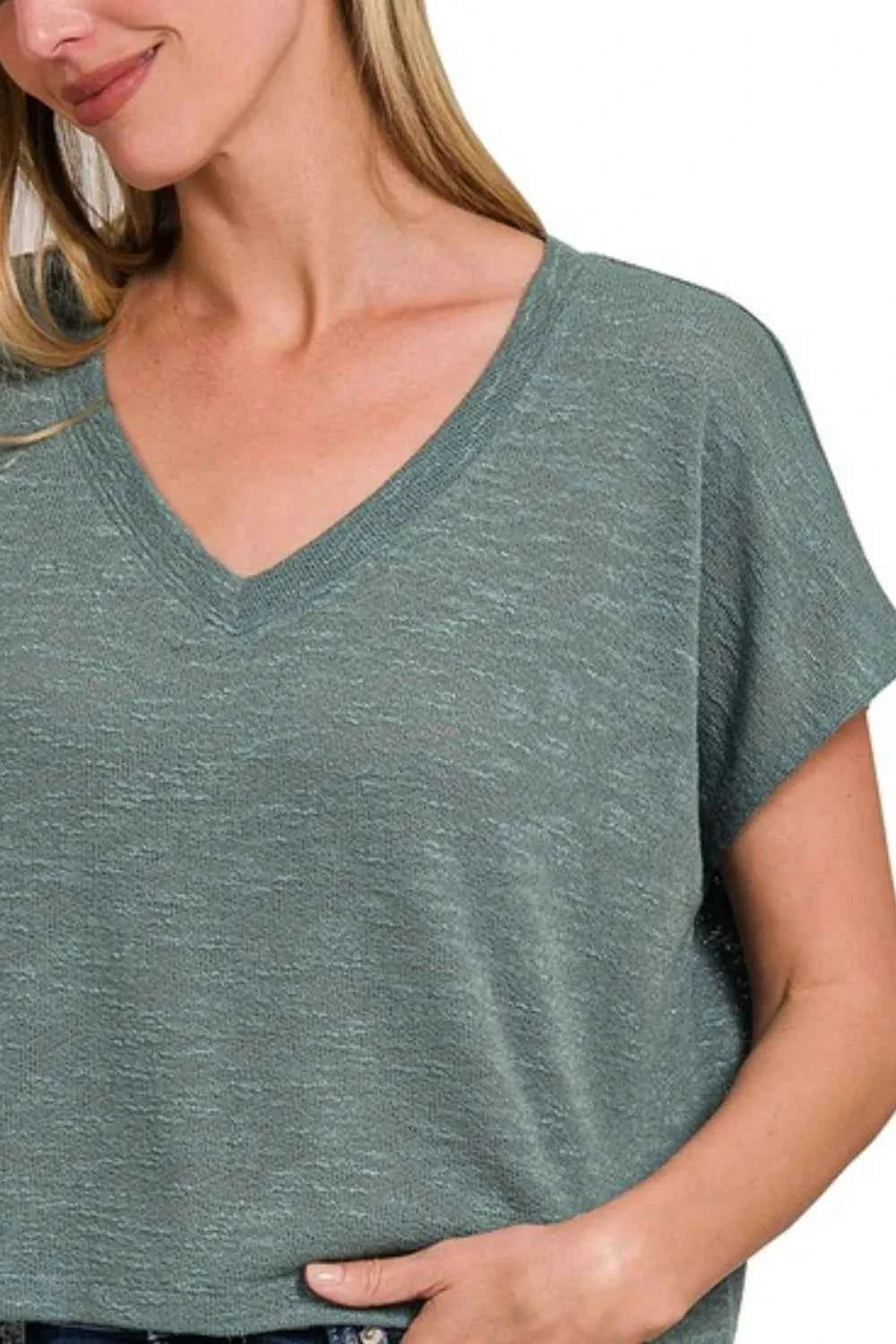 Hacci Slub V-neck Drop Shoulder Crop Top 13018ffa-abb4-4826-b4fd-f835d095ce3b-Max-Origin