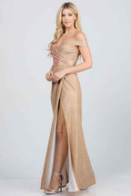Off the shoulder glittery jacquard gathered gown 13091927_7cf092b5-c690-42b4-9841-d3fe5b39e72d