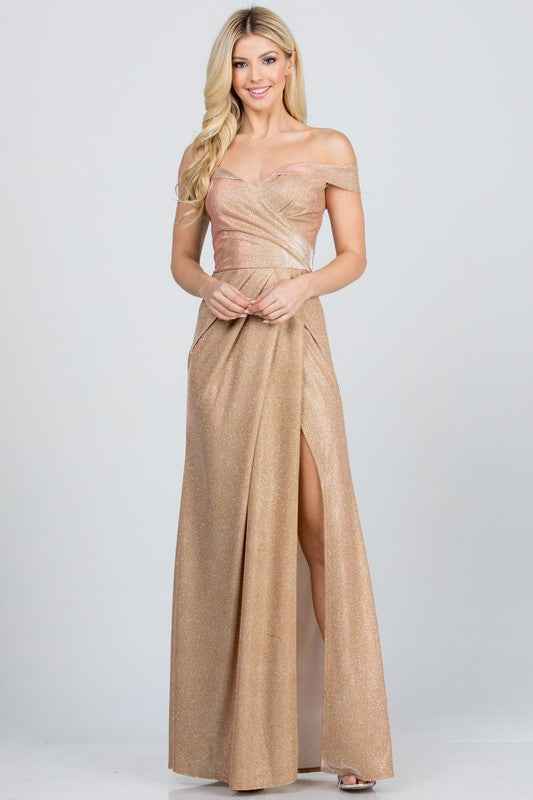 Off the shoulder glittery jacquard gathered gown Champagne 13091927_8dc1d8ea-9356-4129-860c-9bbce0851b3e