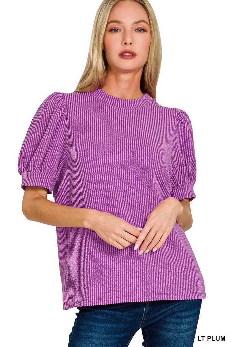Zenana Raised Rib Puff Sleeve Top LT PLUM 13115d89be1a412fa152099bea35ebac-Max-Origin