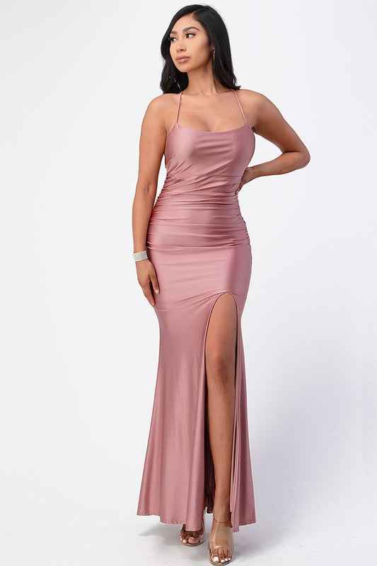 Back lace up mermaid dress with waist shirring White 13134176_9bd4e0a7-7a84-4578-a63b-91053234de11