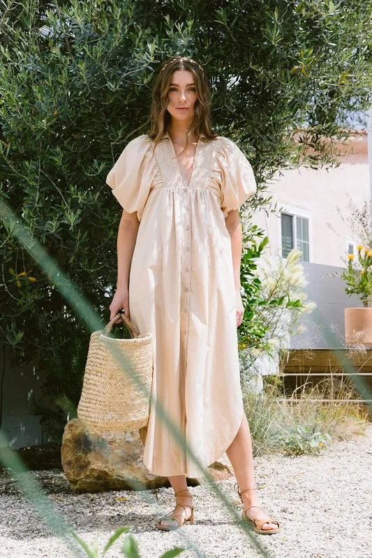 Annie Wear Smocked Puff Sleeve Midi Dress 1313478a-4d4e-4bbb-a4b2-4f3f53b128cd-Max