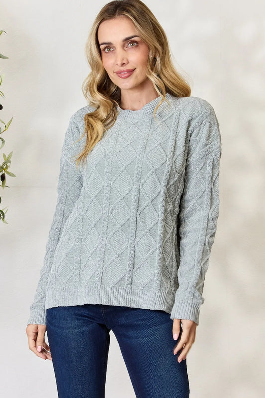 Cable Knit Round Neck Sweater 1315a70c-7970-4af4-a8ca-695d50d0f588-Max