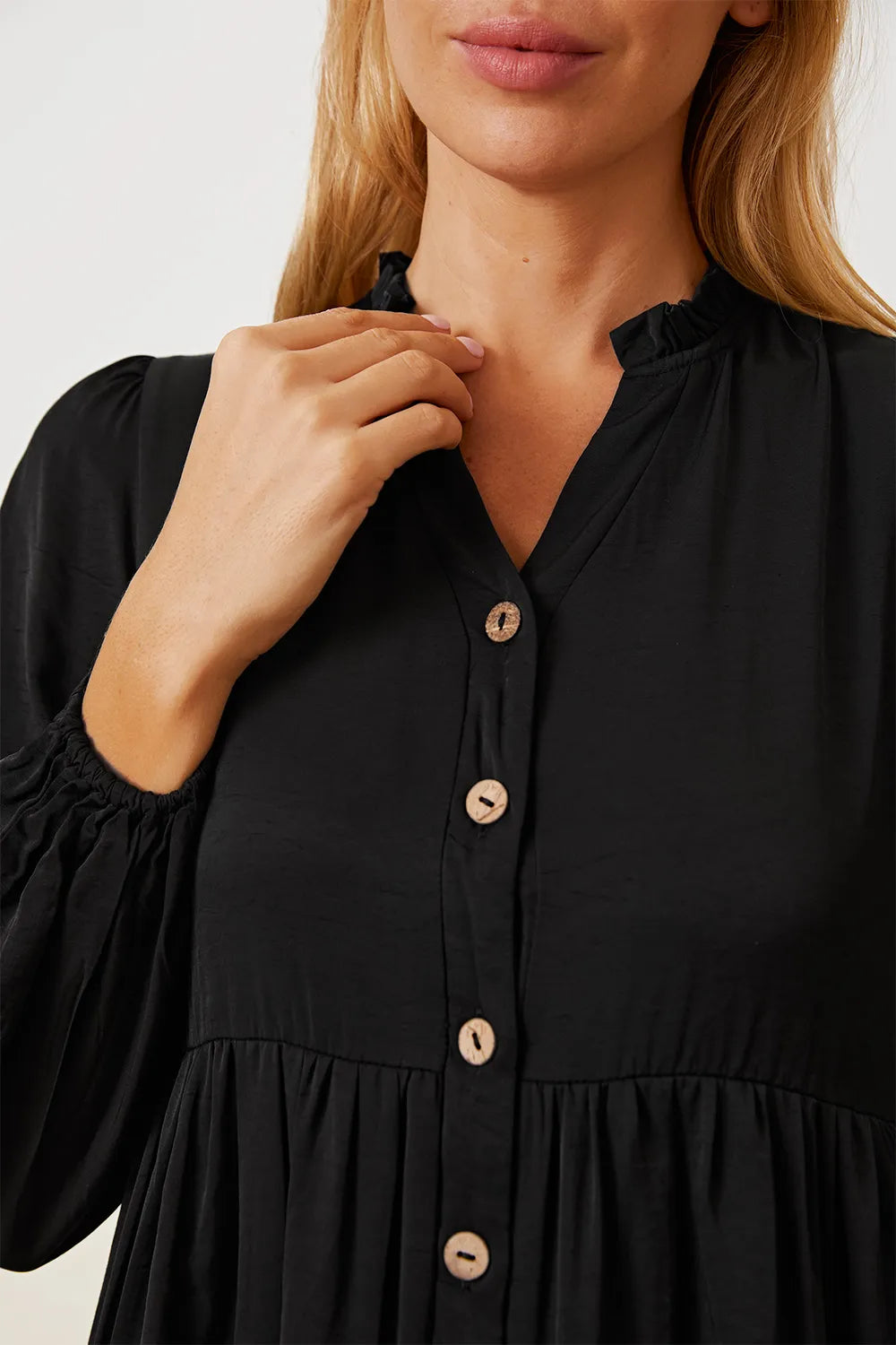 Ruffled Button Up Long Sleeve Tiered Shirt 13171ce8-5c84-4e2f-88af-27bf4c56bad4-Max