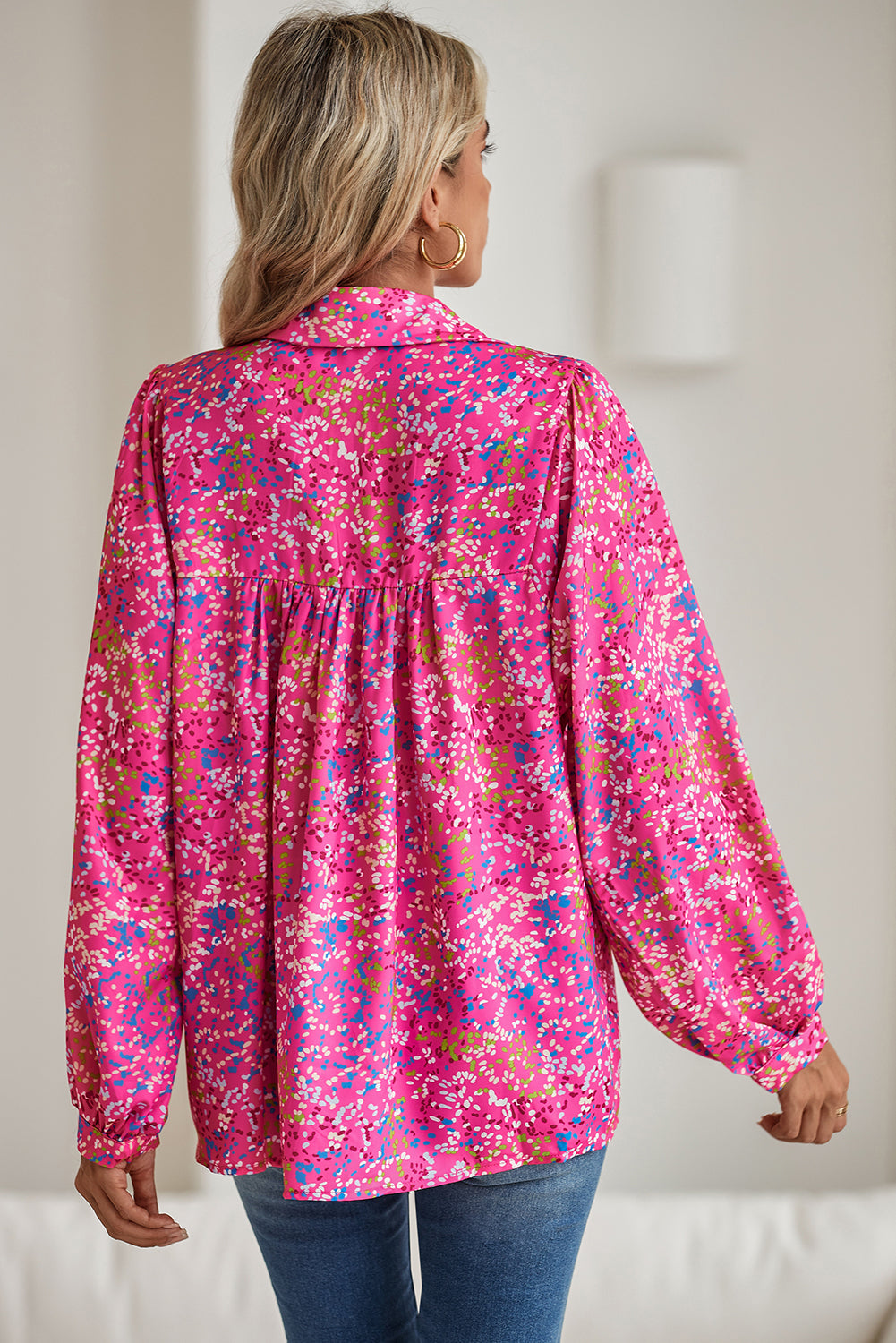 Bonbon Abstract Print Loose Fit Collared V Neck Babydoll Blouse 1323e7ef8a9e64d0
