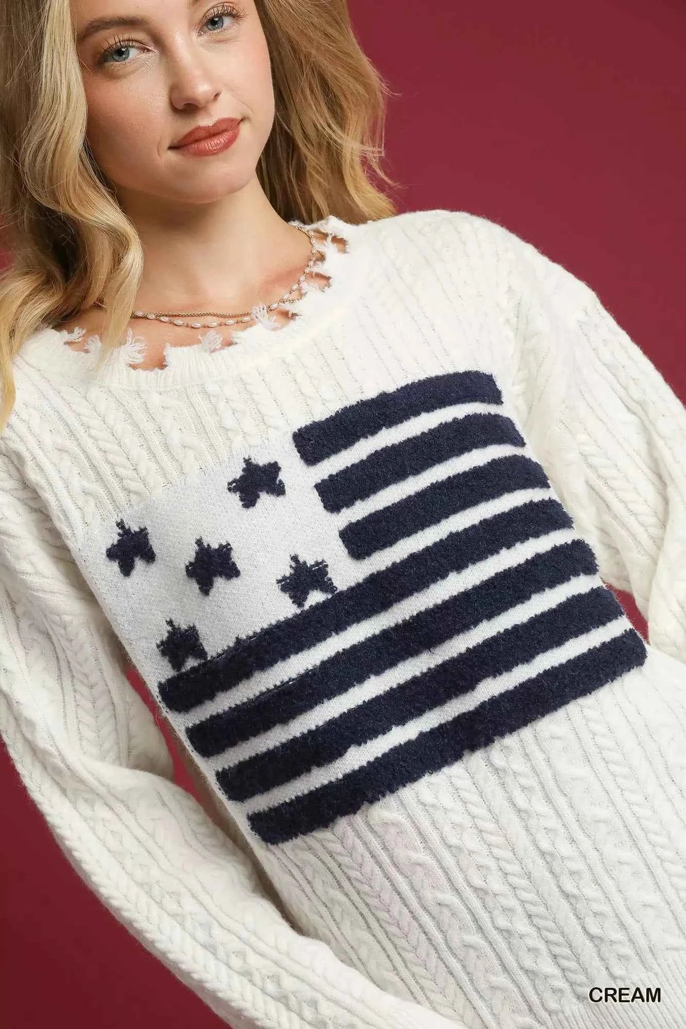 Umgee Distressed American Flag Sweater 13359c00-3fda-4ac0-97ed-5109ba7c2de9-Max-Origin