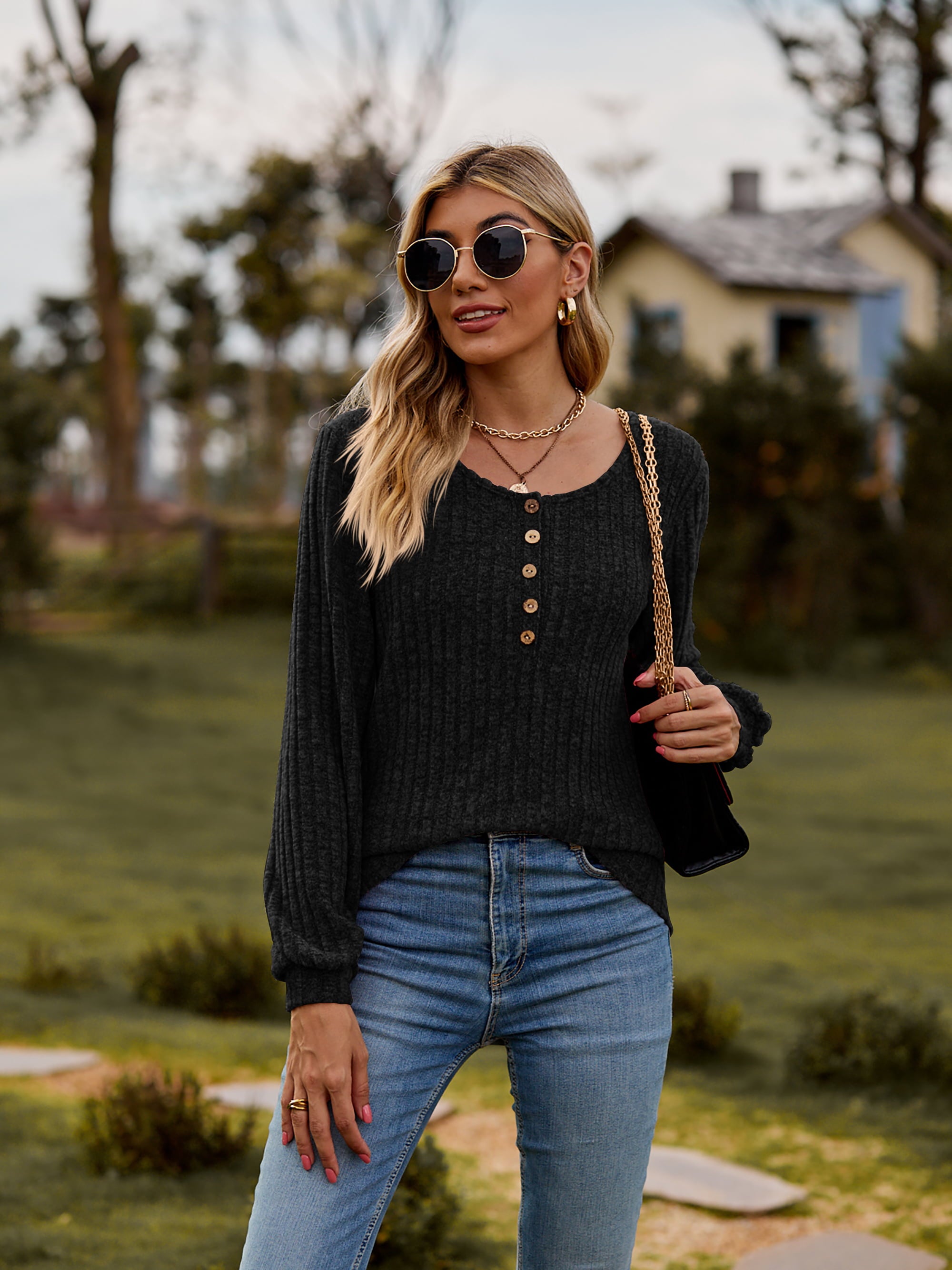 Round Neck Button-Down Long Sleeve Tee 133852ac49fd4b68bc00467f9f02f622-Max