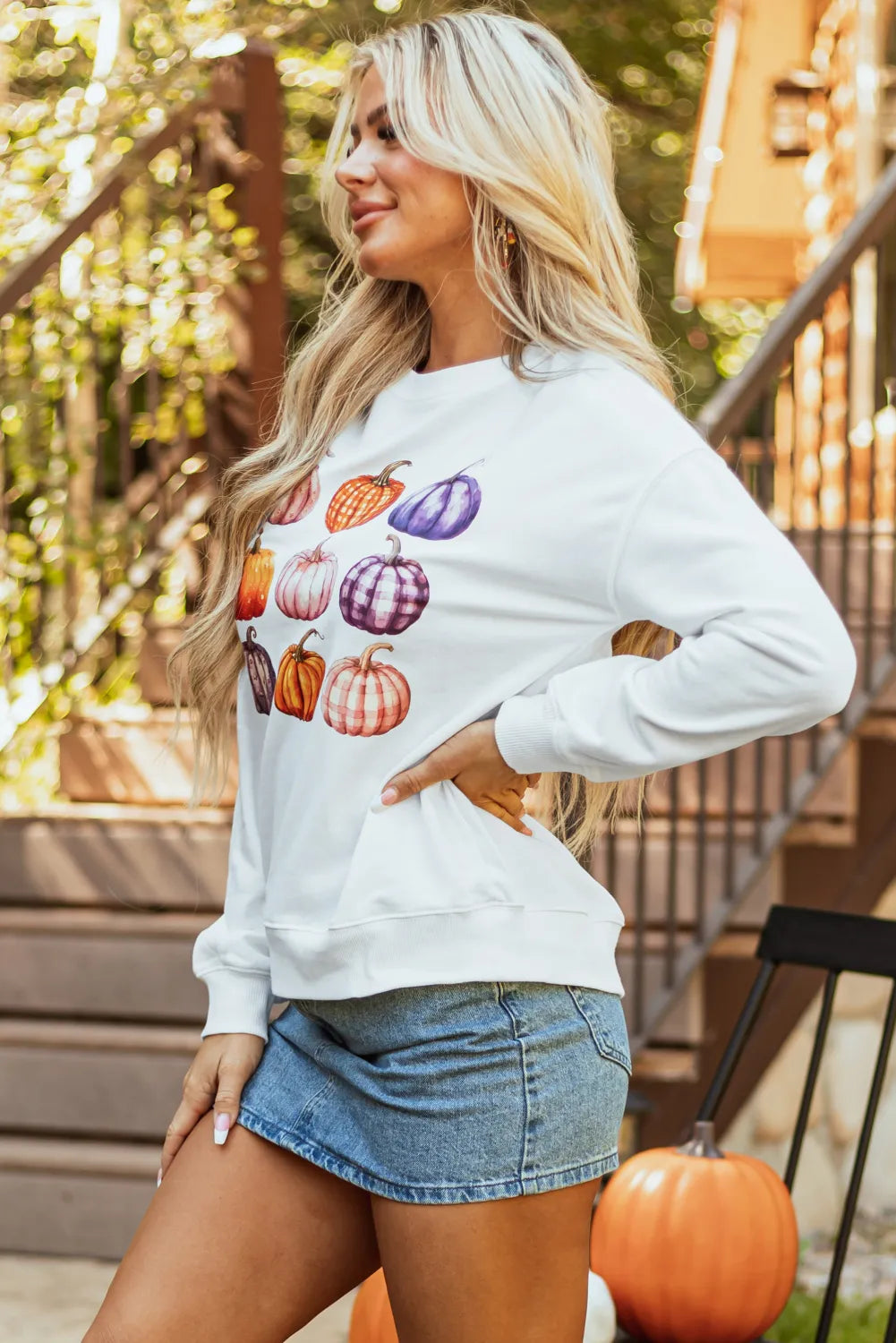 Pumpkin Graphic Long Sleeve Sweatshirt 133b0155-5b9a-4ee7-8217-3c08505eb221-Max