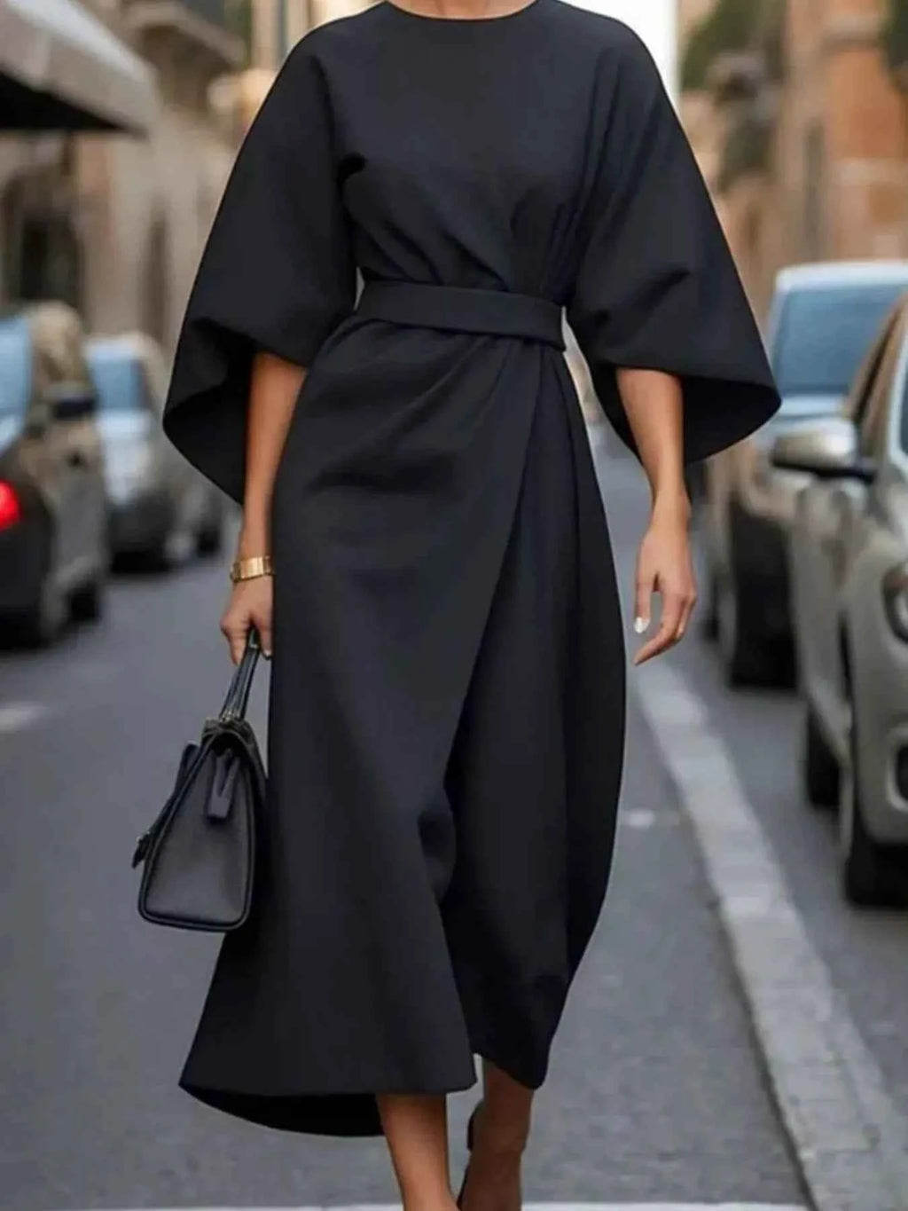 Round Neck 3/4 Sleeve Dress 133b24d7-4fac-4f2f-87e1-58519bd6a8cc-Max-Origin