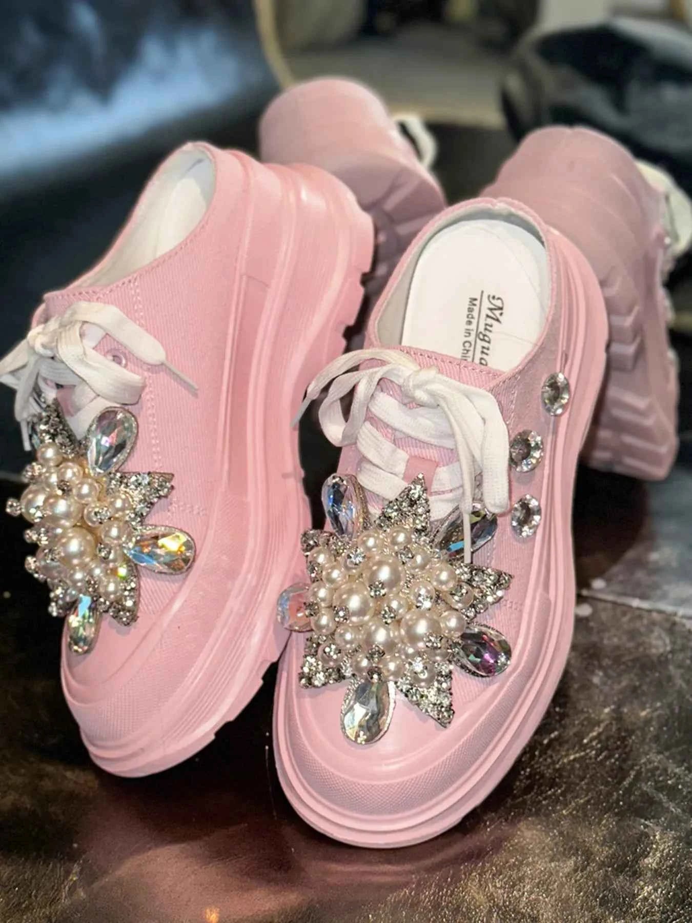 Pearl Embellished Platform Slip-Ons 13424f621daf4ebfa8eb7f5d8b6a0057-Max-Origin