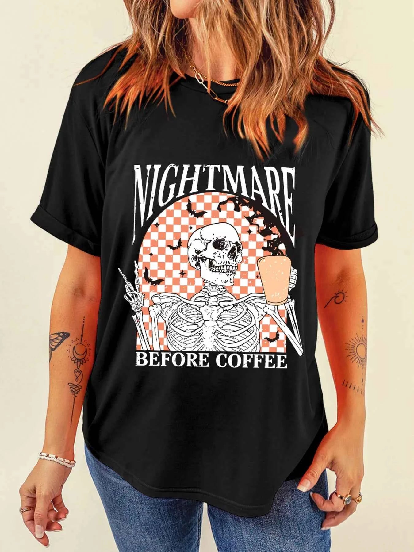 Halloween Skull Checkerboard Graphic Round Neck Tee 1349a343a49e4f3d88dd4a7c98a65d6b-Max-Origin