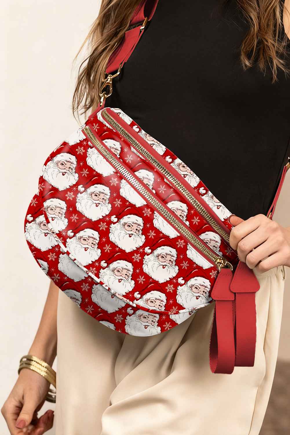 Pink Christmas Graphic Double Zip Crossbody Bag 13584158deb15713