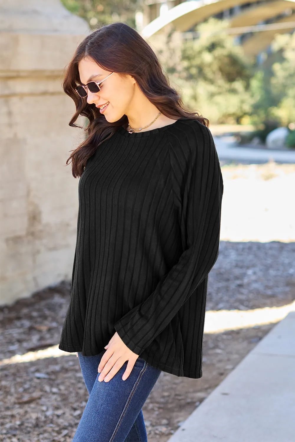 Basic Bae Full Size Ribbed Round Neck Long Sleeve Knit Top 135e8162a3fa4a3d9bb08849db098ca7-Max